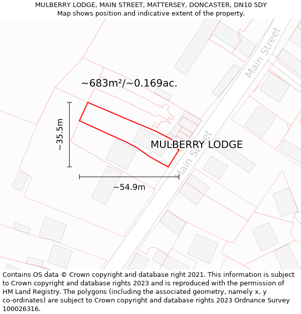 MULBERRY LODGE, MAIN STREET, MATTERSEY, DONCASTER, DN10 5DY: Plot and title map