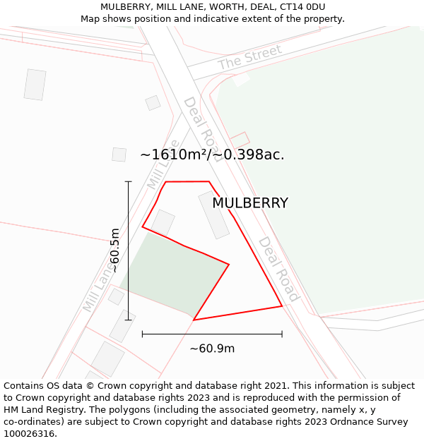 MULBERRY, MILL LANE, WORTH, DEAL, CT14 0DU: Plot and title map