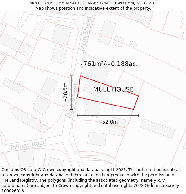 MULL HOUSE, MAIN STREET, MARSTON, GRANTHAM, NG32 2HH: Plot and title map