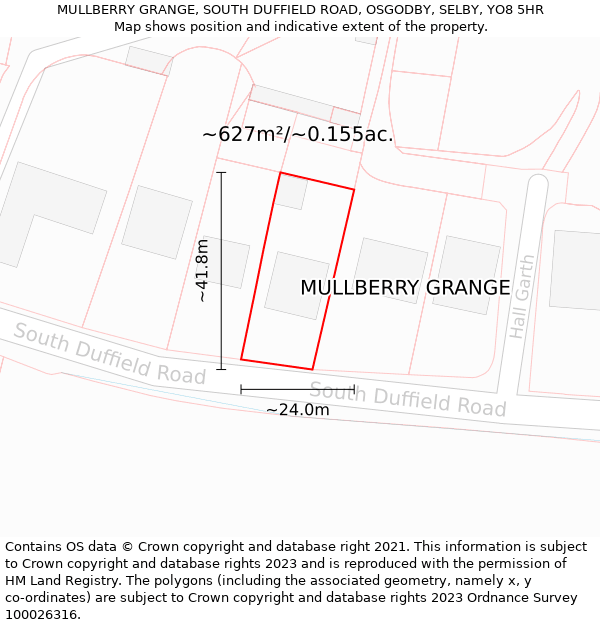 MULLBERRY GRANGE, SOUTH DUFFIELD ROAD, OSGODBY, SELBY, YO8 5HR: Plot and title map
