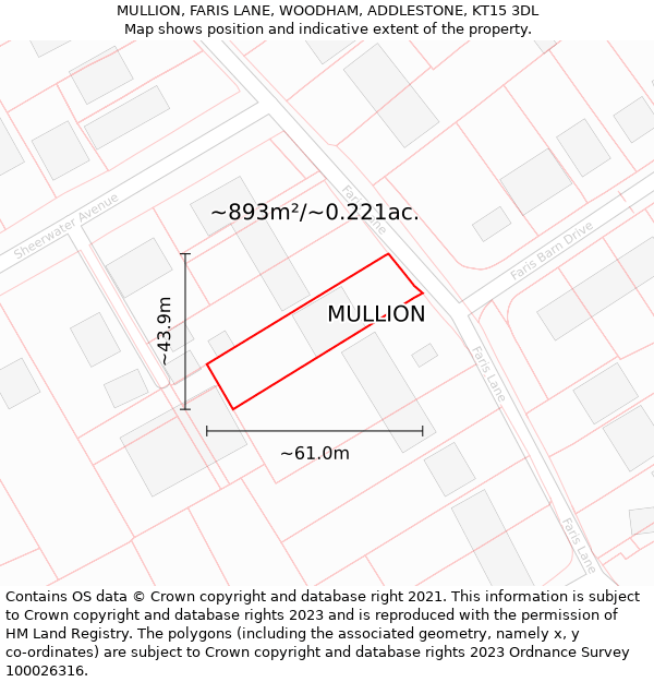 MULLION, FARIS LANE, WOODHAM, ADDLESTONE, KT15 3DL: Plot and title map