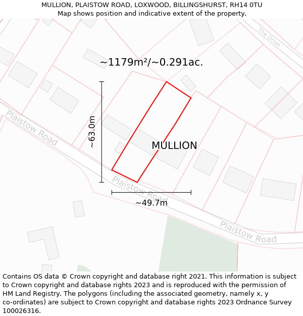 MULLION, PLAISTOW ROAD, LOXWOOD, BILLINGSHURST, RH14 0TU: Plot and title map