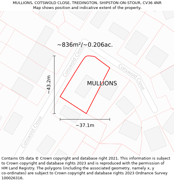 MULLIONS, COTSWOLD CLOSE, TREDINGTON, SHIPSTON-ON-STOUR, CV36 4NR: Plot and title map