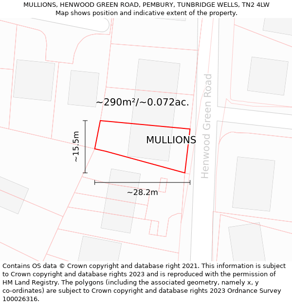 MULLIONS, HENWOOD GREEN ROAD, PEMBURY, TUNBRIDGE WELLS, TN2 4LW: Plot and title map