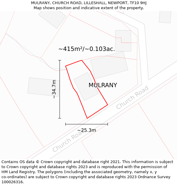 MULRANY, CHURCH ROAD, LILLESHALL, NEWPORT, TF10 9HJ: Plot and title map