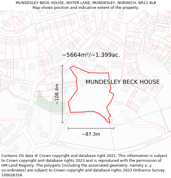 MUNDESLEY BECK HOUSE, WATER LANE, MUNDESLEY, NORWICH, NR11 8LB: Plot and title map