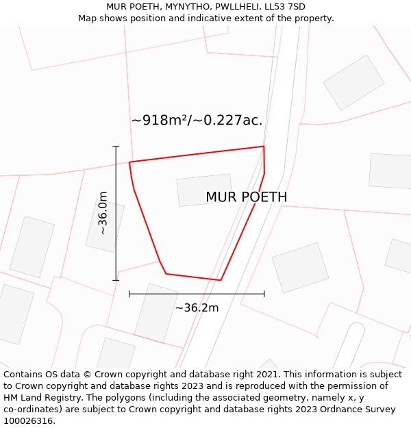 MUR POETH, MYNYTHO, PWLLHELI, LL53 7SD: Plot and title map