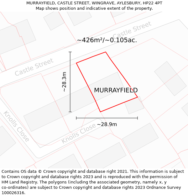 MURRAYFIELD, CASTLE STREET, WINGRAVE, AYLESBURY, HP22 4PT: Plot and title map