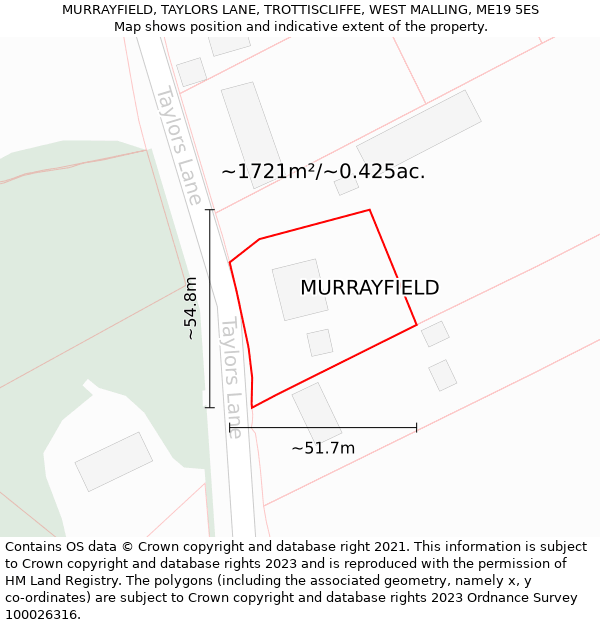 MURRAYFIELD, TAYLORS LANE, TROTTISCLIFFE, WEST MALLING, ME19 5ES: Plot and title map