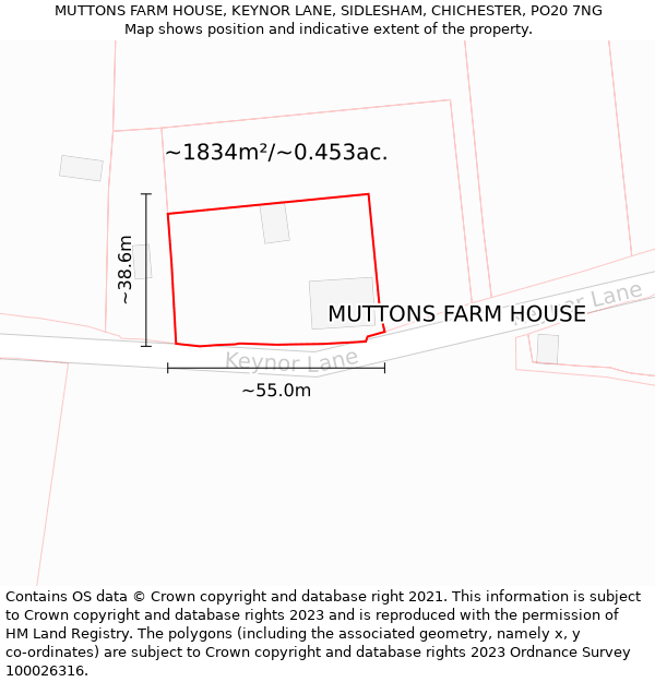 MUTTONS FARM HOUSE, KEYNOR LANE, SIDLESHAM, CHICHESTER, PO20 7NG: Plot and title map
