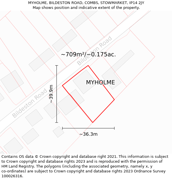 MYHOLME, BILDESTON ROAD, COMBS, STOWMARKET, IP14 2JY: Plot and title map