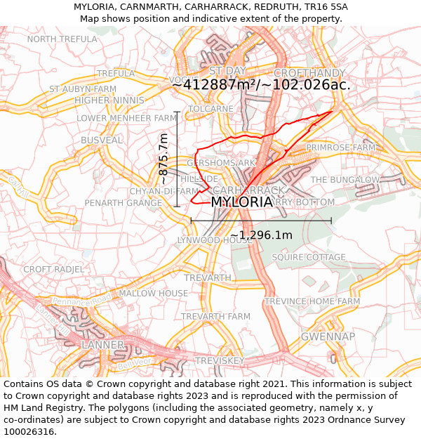 MYLORIA, CARNMARTH, CARHARRACK, REDRUTH, TR16 5SA: Plot and title map