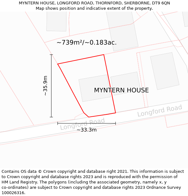 MYNTERN HOUSE, LONGFORD ROAD, THORNFORD, SHERBORNE, DT9 6QN: Plot and title map