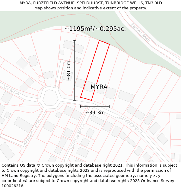 MYRA, FURZEFIELD AVENUE, SPELDHURST, TUNBRIDGE WELLS, TN3 0LD: Plot and title map