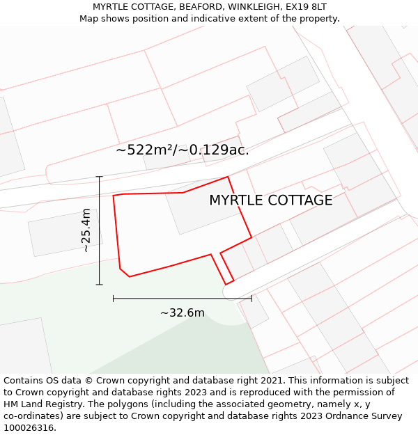 MYRTLE COTTAGE, BEAFORD, WINKLEIGH, EX19 8LT: Plot and title map