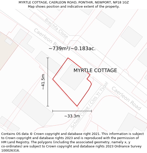 MYRTLE COTTAGE, CAERLEON ROAD, PONTHIR, NEWPORT, NP18 1GZ: Plot and title map