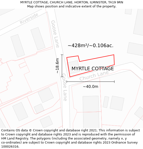 MYRTLE COTTAGE, CHURCH LANE, HORTON, ILMINSTER, TA19 9RN: Plot and title map