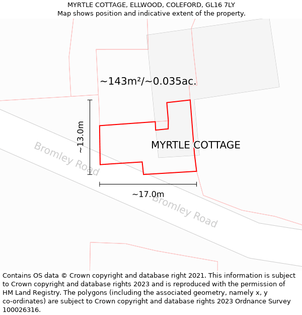 MYRTLE COTTAGE, ELLWOOD, COLEFORD, GL16 7LY: Plot and title map