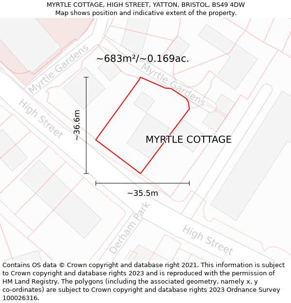 MYRTLE COTTAGE, HIGH STREET, YATTON, BRISTOL, BS49 4DW: Plot and title map