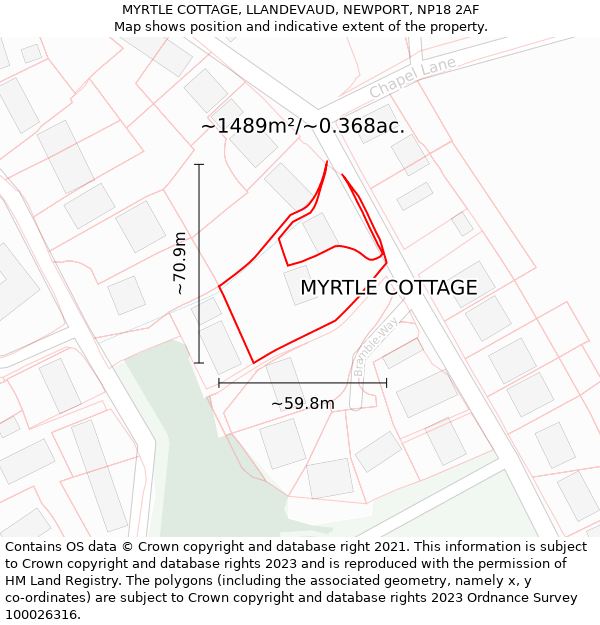 MYRTLE COTTAGE, LLANDEVAUD, NEWPORT, NP18 2AF: Plot and title map