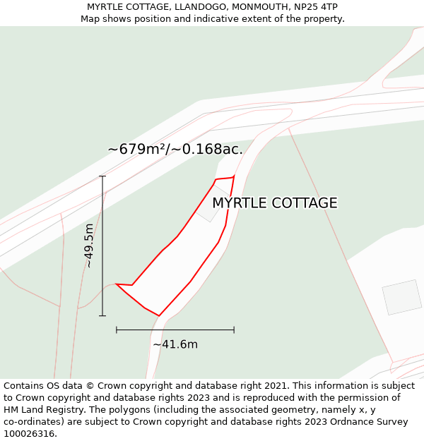 MYRTLE COTTAGE, LLANDOGO, MONMOUTH, NP25 4TP: Plot and title map