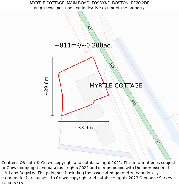 MYRTLE COTTAGE, MAIN ROAD, FOSDYKE, BOSTON, PE20 2DB: Plot and title map