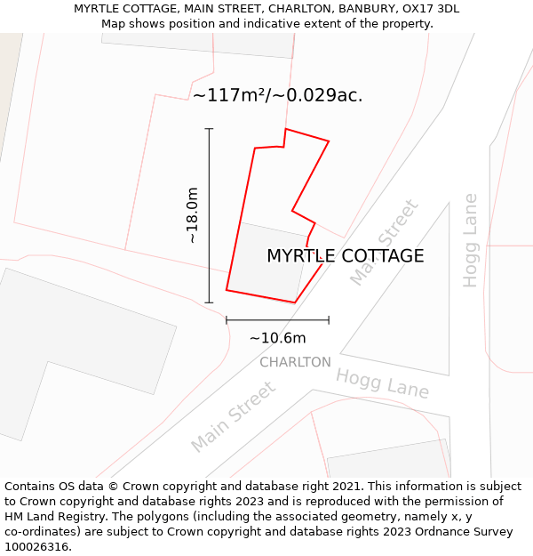 MYRTLE COTTAGE, MAIN STREET, CHARLTON, BANBURY, OX17 3DL: Plot and title map