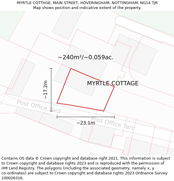 MYRTLE COTTAGE, MAIN STREET, HOVERINGHAM, NOTTINGHAM, NG14 7JR: Plot and title map