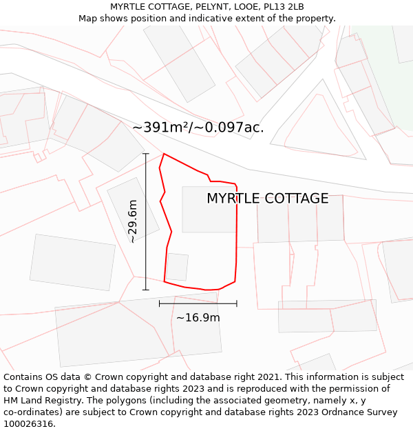 MYRTLE COTTAGE, PELYNT, LOOE, PL13 2LB: Plot and title map