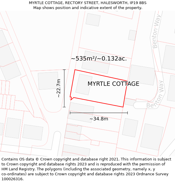 MYRTLE COTTAGE, RECTORY STREET, HALESWORTH, IP19 8BS: Plot and title map