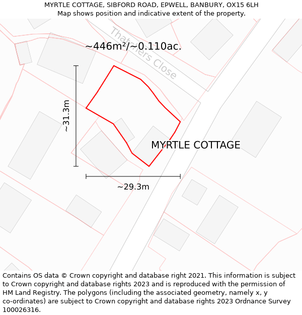 MYRTLE COTTAGE, SIBFORD ROAD, EPWELL, BANBURY, OX15 6LH: Plot and title map