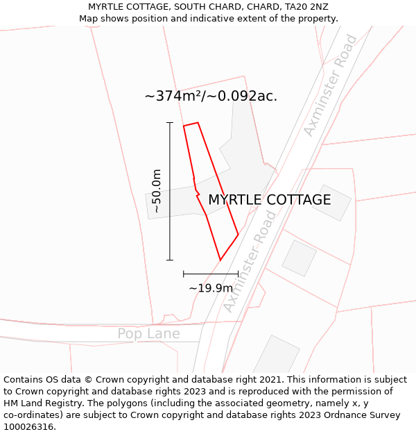 MYRTLE COTTAGE, SOUTH CHARD, CHARD, TA20 2NZ: Plot and title map