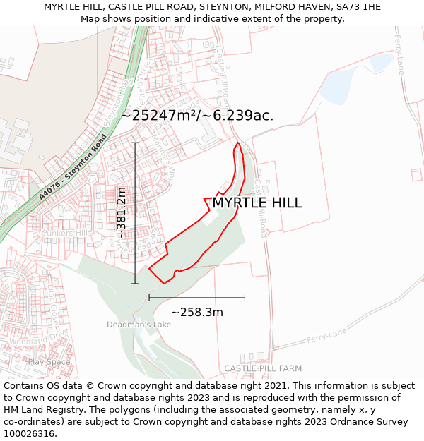MYRTLE HILL, CASTLE PILL ROAD, STEYNTON, MILFORD HAVEN, SA73 1HE: Plot and title map