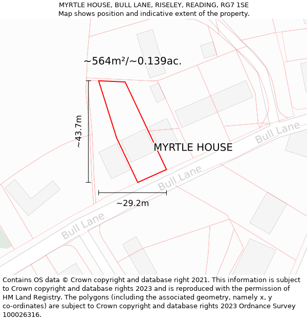 MYRTLE HOUSE, BULL LANE, RISELEY, READING, RG7 1SE: Plot and title map