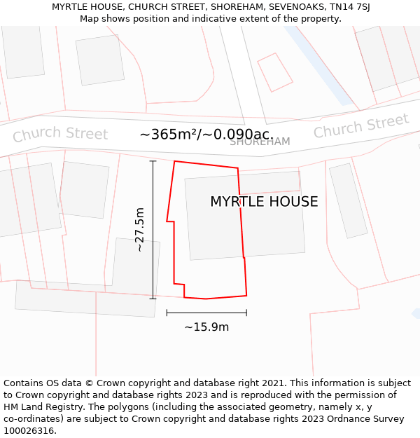 MYRTLE HOUSE, CHURCH STREET, SHOREHAM, SEVENOAKS, TN14 7SJ: Plot and title map