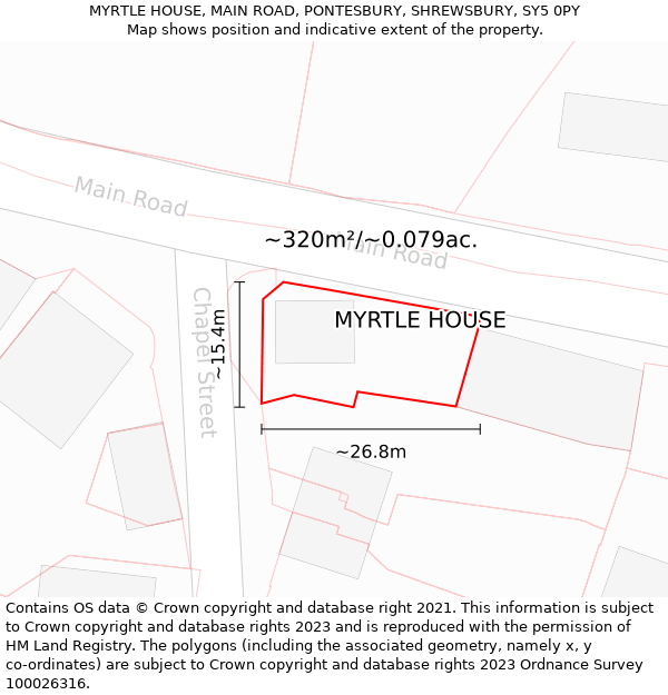 MYRTLE HOUSE, MAIN ROAD, PONTESBURY, SHREWSBURY, SY5 0PY: Plot and title map