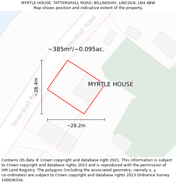 MYRTLE HOUSE, TATTERSHALL ROAD, BILLINGHAY, LINCOLN, LN4 4BW: Plot and title map