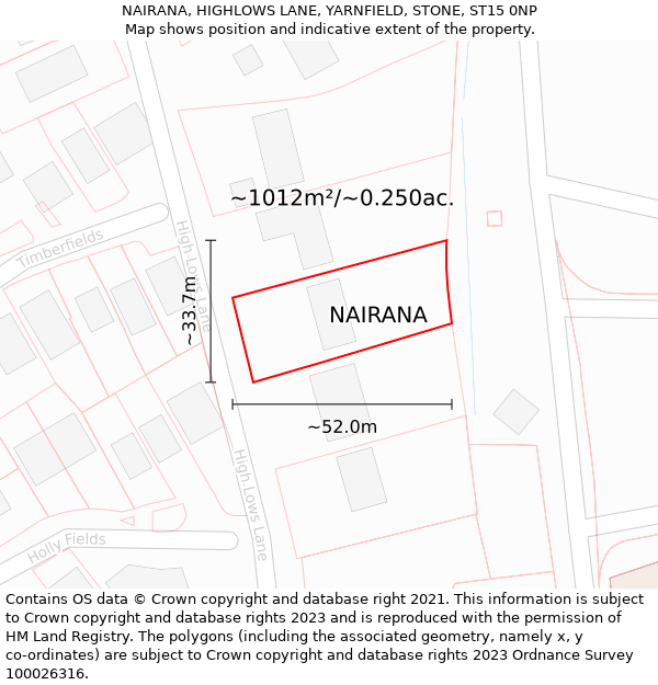 NAIRANA, HIGHLOWS LANE, YARNFIELD, STONE, ST15 0NP: Plot and title map