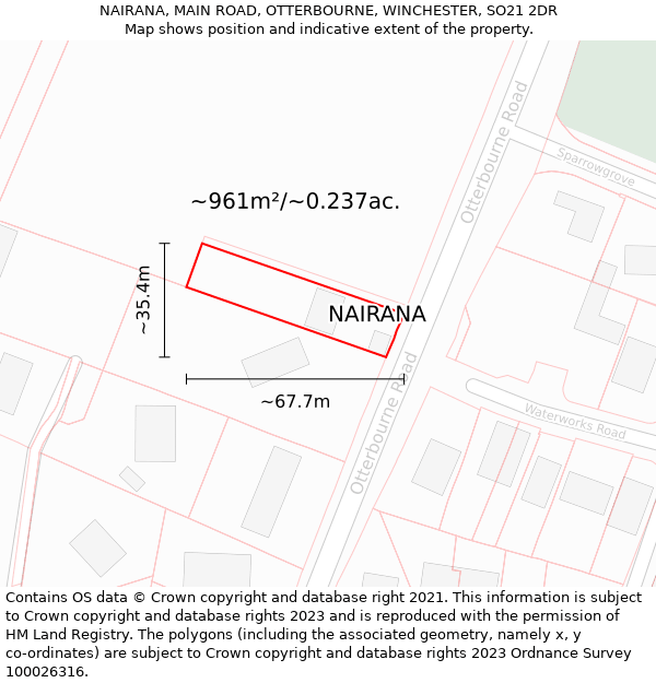 NAIRANA, MAIN ROAD, OTTERBOURNE, WINCHESTER, SO21 2DR: Plot and title map