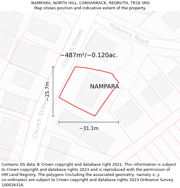 NAMPARA, NORTH HILL, CARHARRACK, REDRUTH, TR16 5RG: Plot and title map