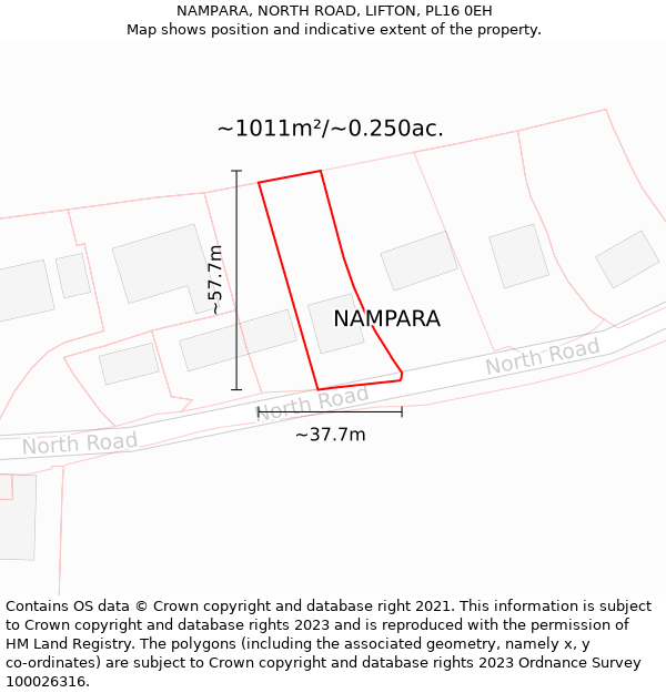 NAMPARA, NORTH ROAD, LIFTON, PL16 0EH: Plot and title map