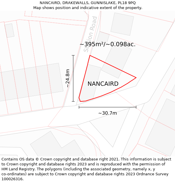 NANCAIRD, DRAKEWALLS, GUNNISLAKE, PL18 9PQ: Plot and title map