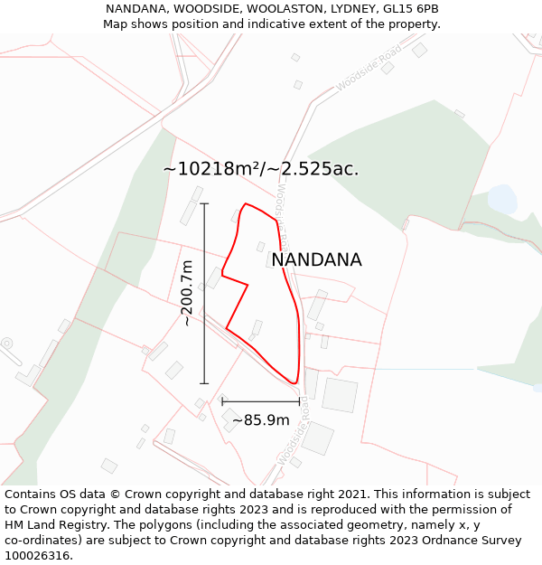 NANDANA, WOODSIDE, WOOLASTON, LYDNEY, GL15 6PB: Plot and title map