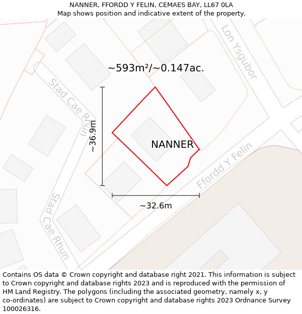 NANNER, FFORDD Y FELIN, CEMAES BAY, LL67 0LA: Plot and title map