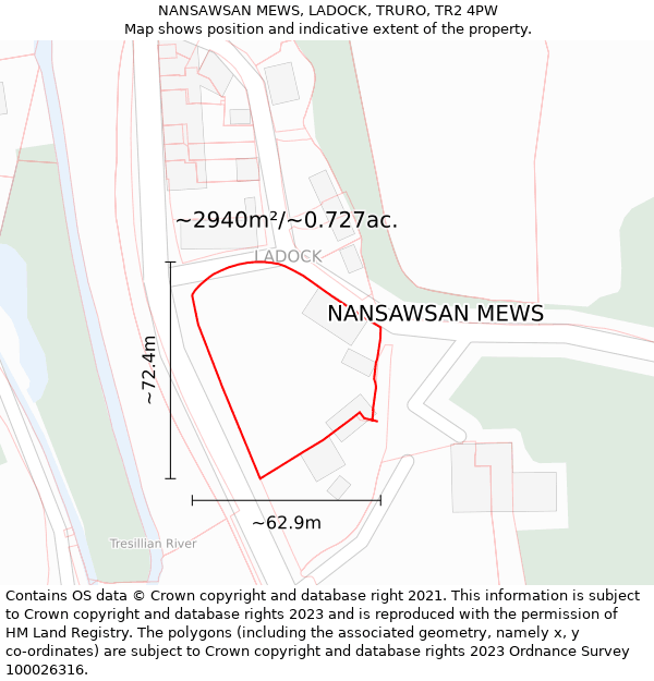 NANSAWSAN MEWS, LADOCK, TRURO, TR2 4PW: Plot and title map