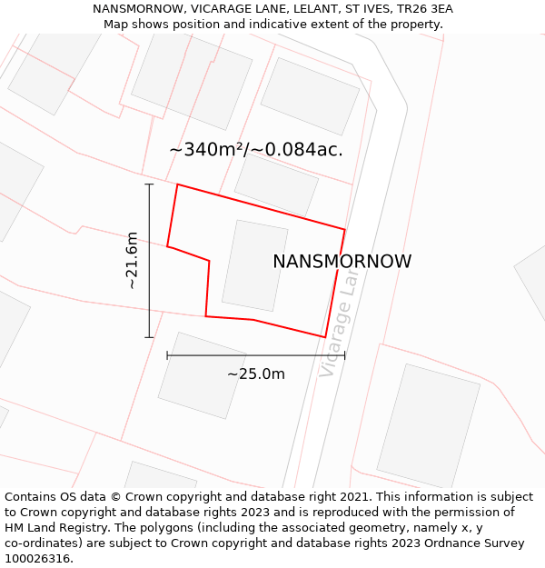 NANSMORNOW, VICARAGE LANE, LELANT, ST IVES, TR26 3EA: Plot and title map