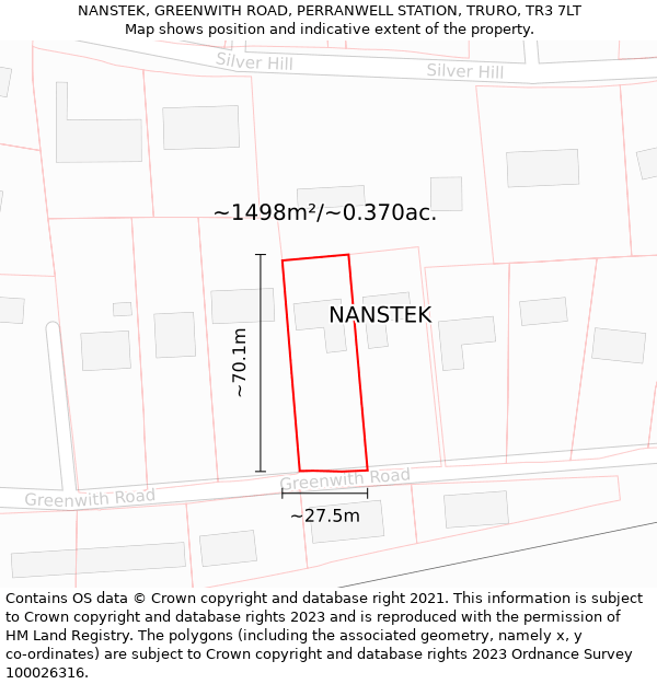 NANSTEK, GREENWITH ROAD, PERRANWELL STATION, TRURO, TR3 7LT: Plot and title map