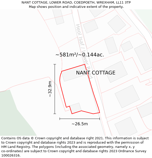 NANT COTTAGE, LOWER ROAD, COEDPOETH, WREXHAM, LL11 3TP: Plot and title map