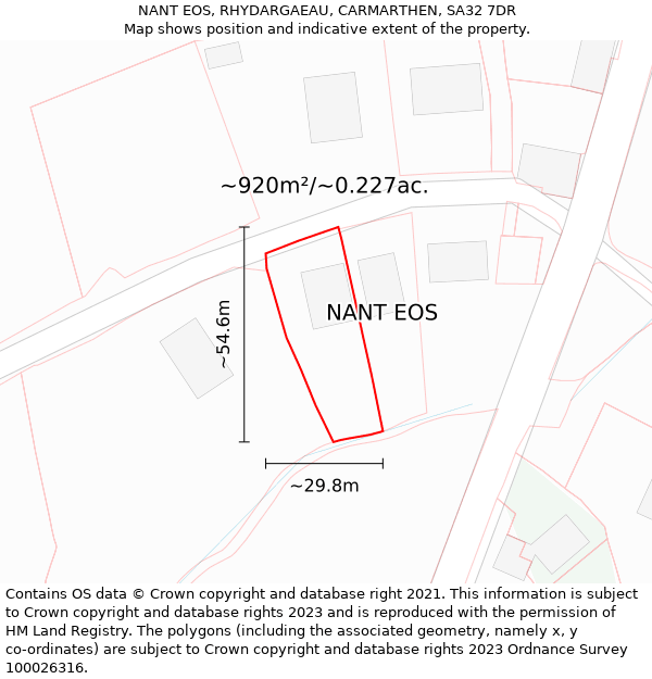 NANT EOS, RHYDARGAEAU, CARMARTHEN, SA32 7DR: Plot and title map