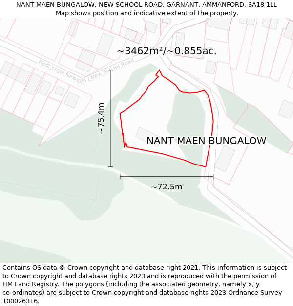 NANT MAEN BUNGALOW, NEW SCHOOL ROAD, GARNANT, AMMANFORD, SA18 1LL: Plot and title map